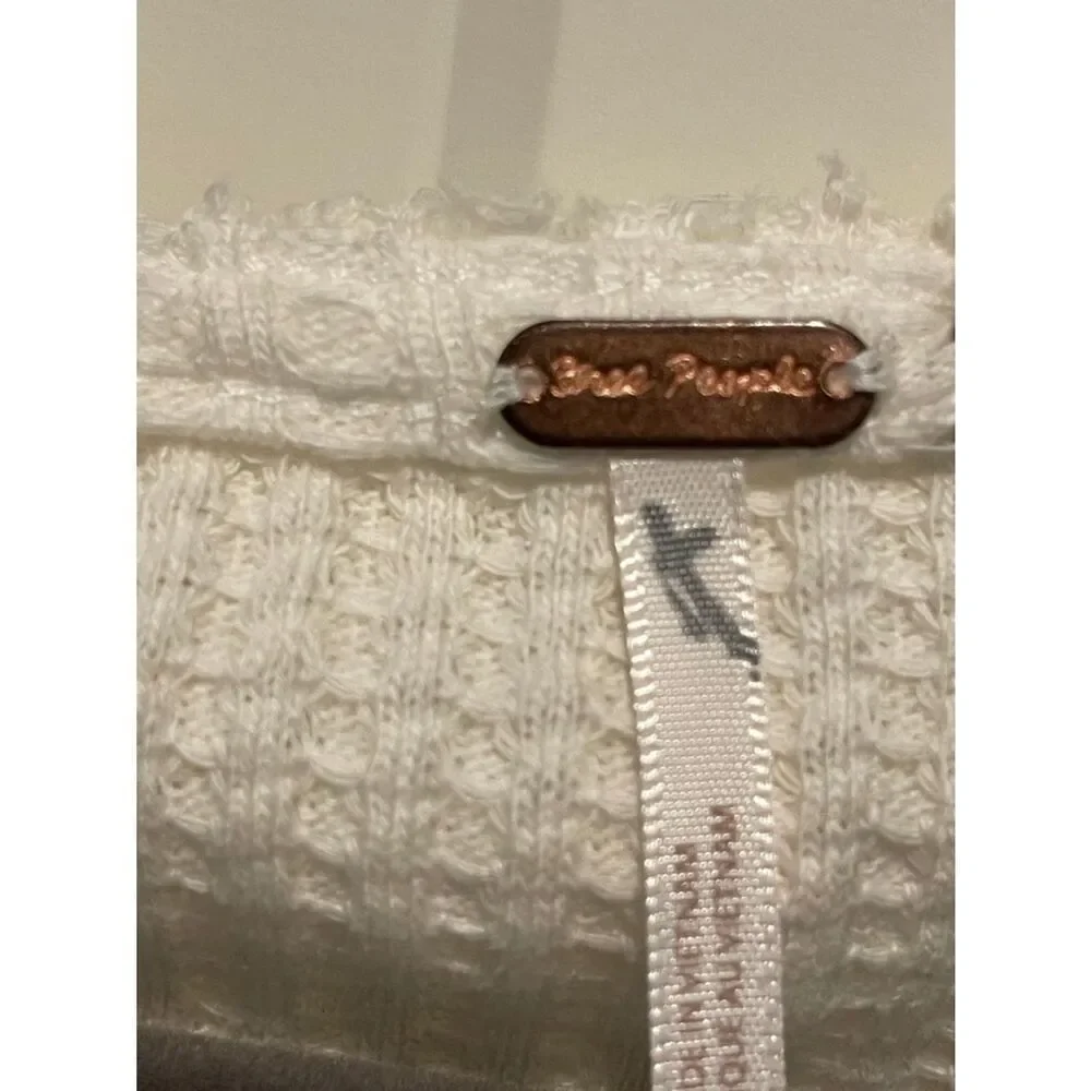 Free People White Lace-Trim Waffle Knit Button Cardigan